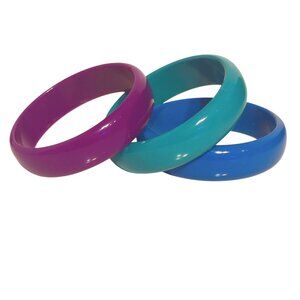 Vintage 90s Bold Color Acrylic Bracelet Bangles Purple Teal Blue Set Of 3